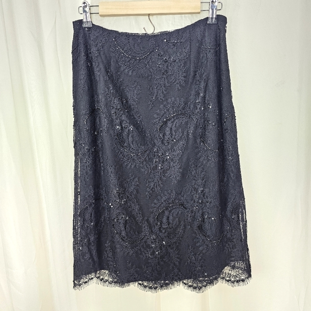 Dana Buchman Dress Black Lace Beaded Pencil Skirt Size 8